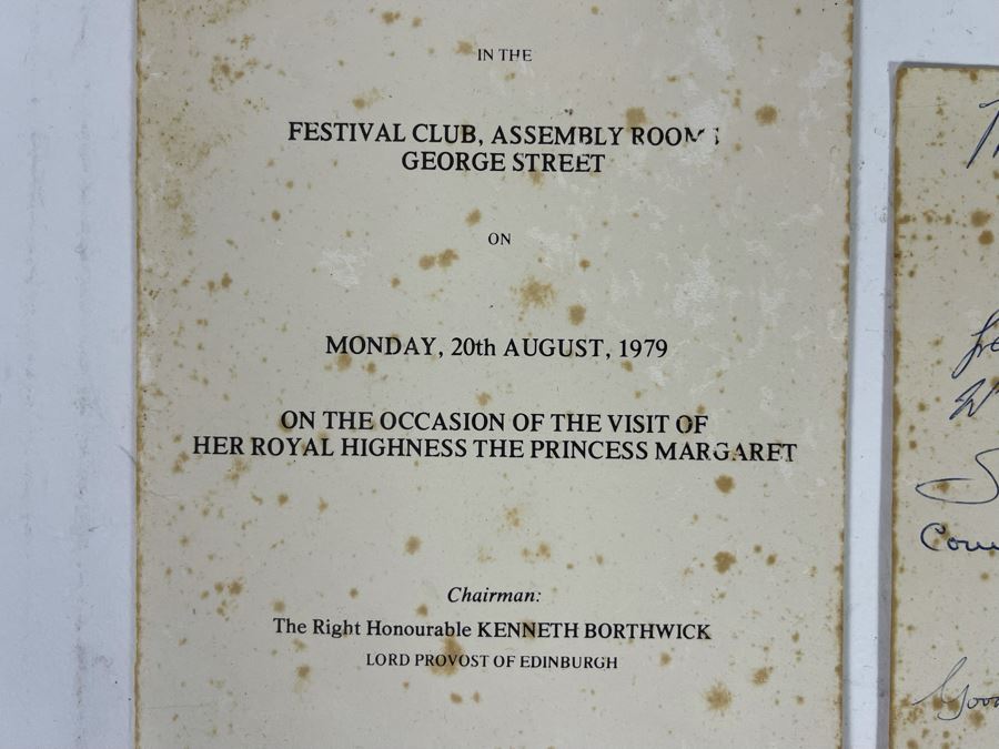Signed Luncheon Menu From 1979 Visit Of Her Royal Highness The Princess Margaret And Photo Of Princess Margaret With Bill Mitchell [Photo 8]