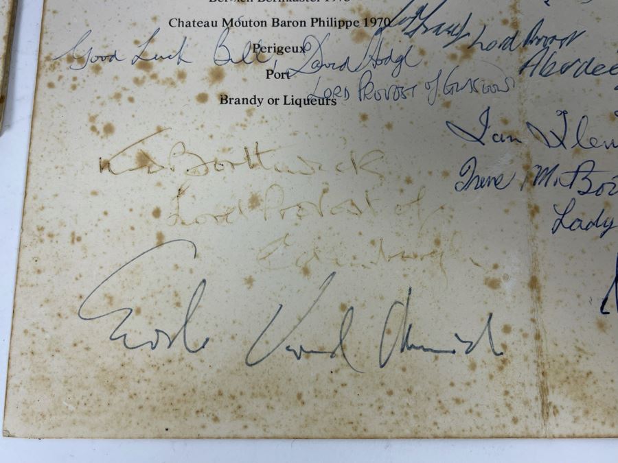 Signed Luncheon Menu From 1979 Visit Of Her Royal Highness The Princess Margaret And Photo Of Princess Margaret With Bill Mitchell [Photo 14]