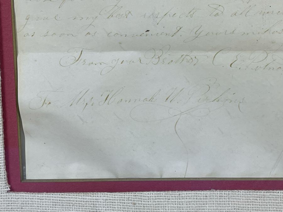 Framed Civil War Union Letter Written By C. E. Putnam Civil War Union Soldier To Sister During The Civil War Battle Oct 11, 1861 Bladensburg Battlefield Framed But Glass Is Cracked On Back Of Frame 16.5 X 20 [Photo 20]
