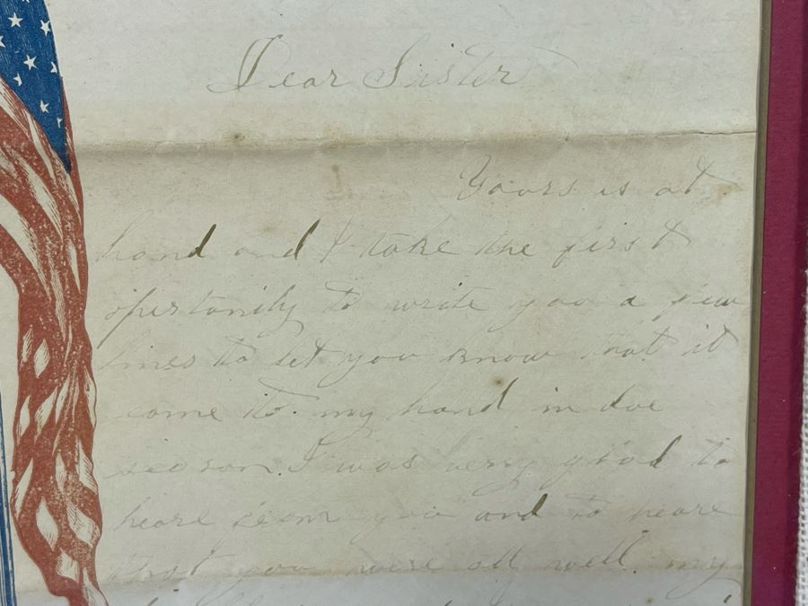 Framed Civil War Union Letter Written By C. E. Putnam Civil War Union Soldier To Sister During The Civil War Battle Oct 11, 1861 Bladensburg Battlefield Framed But Glass Is Cracked On Back Of Frame 16.5 X 20 [Photo 13]