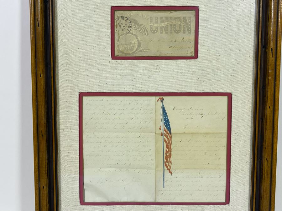 Framed Civil War Union Letter Written By C. E. Putnam Civil War Union Soldier To Sister During The Civil War Battle Oct 11, 1861 Bladensburg Battlefield Framed But Glass Is Cracked On Back Of Frame 16.5 X 20