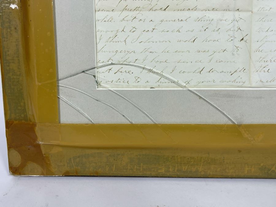Framed Civil War Union Letter Written By C. E. Putnam Civil War Union Soldier To Sister During The Civil War Battle Oct 11, 1861 Bladensburg Battlefield Framed But Glass Is Cracked On Back Of Frame 16.5 X 20 [Photo 26]