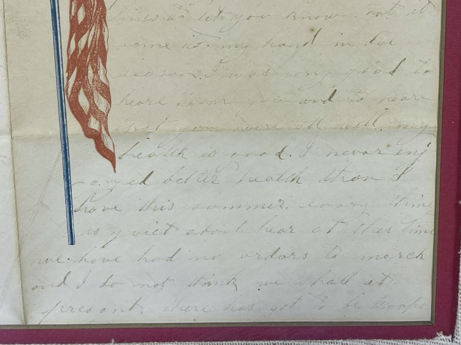 Framed Civil War Union Letter Written By C. E. Putnam Civil War Union Soldier To Sister During The Civil War Battle Oct 11, 1861 Bladensburg Battlefield Framed But Glass Is Cracked On Back Of Frame 16.5 X 20 [Photo 15]