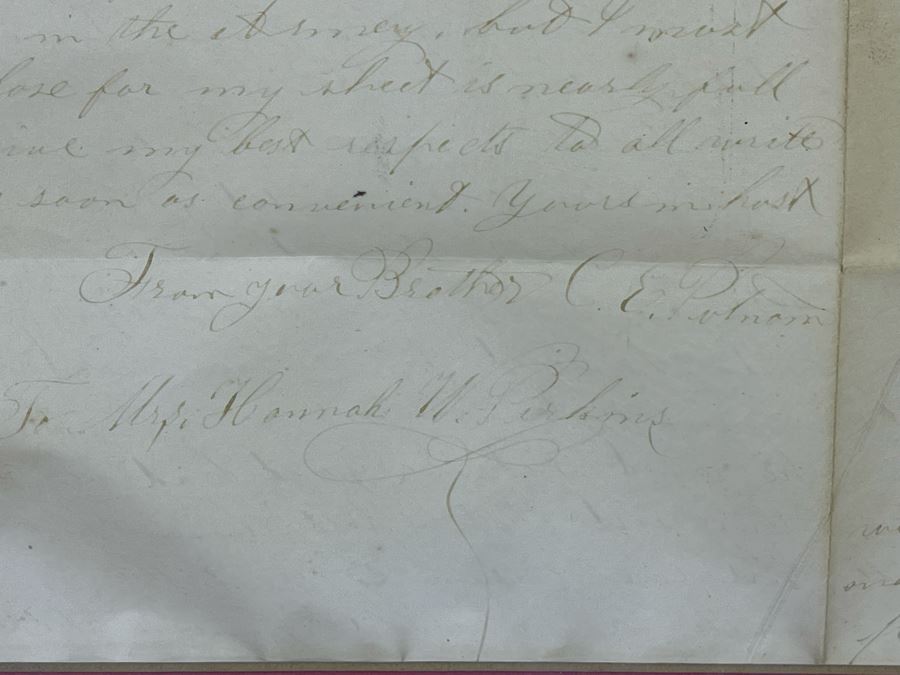 Framed Civil War Union Letter Written By C. E. Putnam Civil War Union Soldier To Sister During The Civil War Battle Oct 11, 1861 Bladensburg Battlefield Framed But Glass Is Cracked On Back Of Frame 16.5 X 20 [Photo 19]