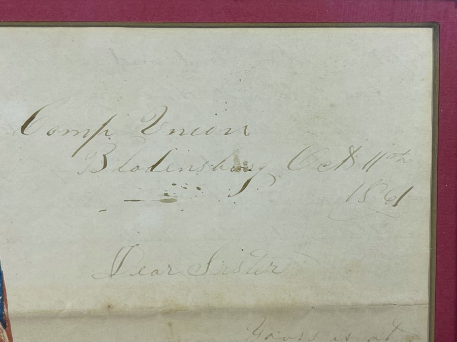 Framed Civil War Union Letter Written By C. E. Putnam Civil War Union Soldier To Sister During The Civil War Battle Oct 11, 1861 Bladensburg Battlefield Framed But Glass Is Cracked On Back Of Frame 16.5 X 20 [Photo 11]
