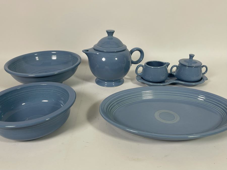 Fiesta Teapot, Sugar And Creamer, Platter And Pair Of Bowls [Photo 3]