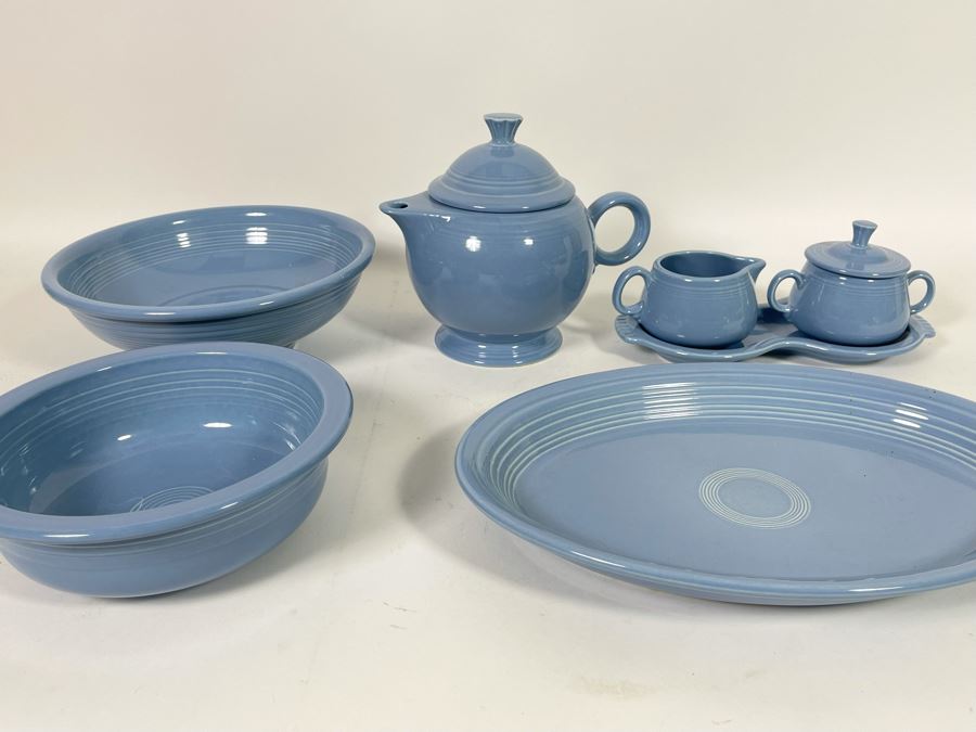 Fiesta Teapot, Sugar And Creamer, Platter And Pair Of Bowls [Photo 2]