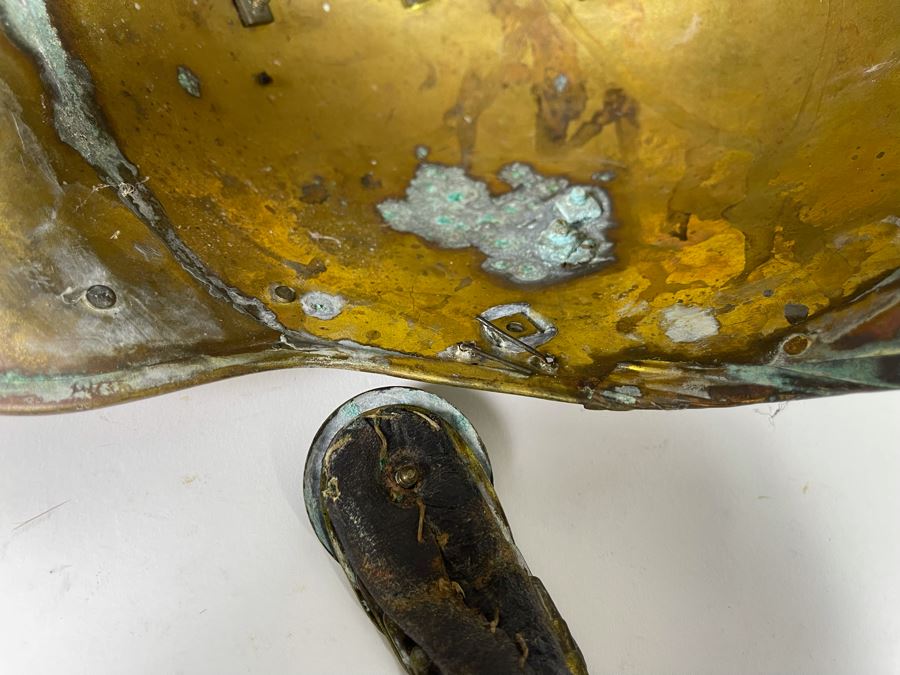 Antique British Fire Brigade Brass Fireman’s Helmut - Straps Need Repair - Comes With Stand 11W X 12H [Photo 24]