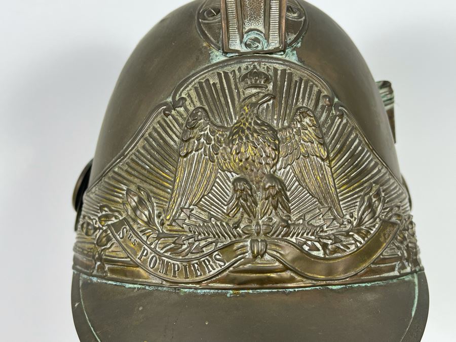 Antique British Fire Brigade Brass Fireman’s Helmut - Straps Need Repair - Comes With Stand 11W X 12H [Photo 10]