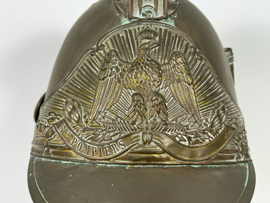 Antique British Fire Brigade Brass Fireman’s Helmut - Straps Need Repair - Comes With Stand 11W X 12H [Photo 8]