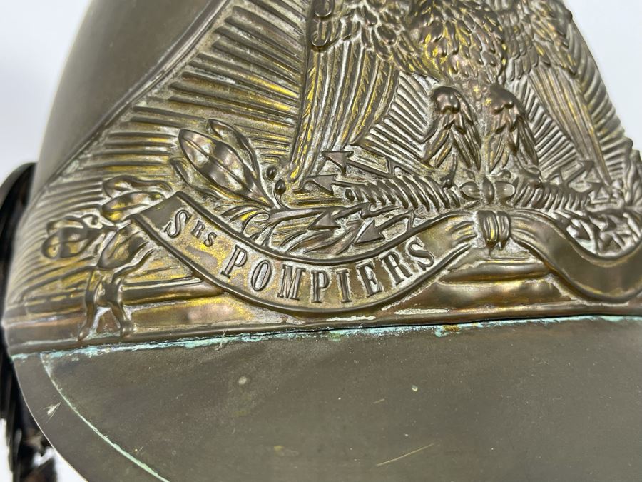 Antique British Fire Brigade Brass Fireman’s Helmut - Straps Need Repair - Comes With Stand 11W X 12H [Photo 9]