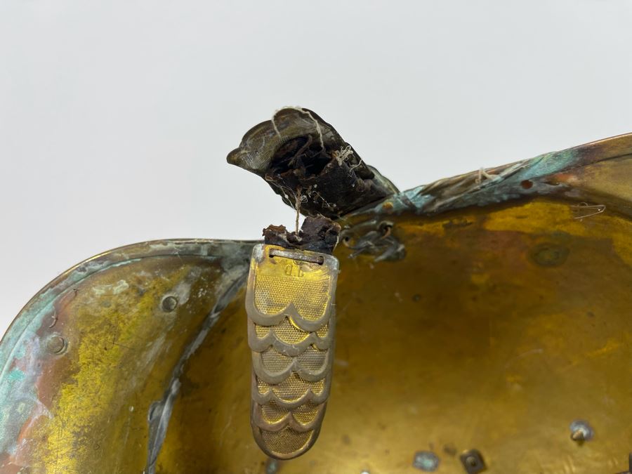 Antique British Fire Brigade Brass Fireman’s Helmut - Straps Need Repair - Comes With Stand 11W X 12H [Photo 23]