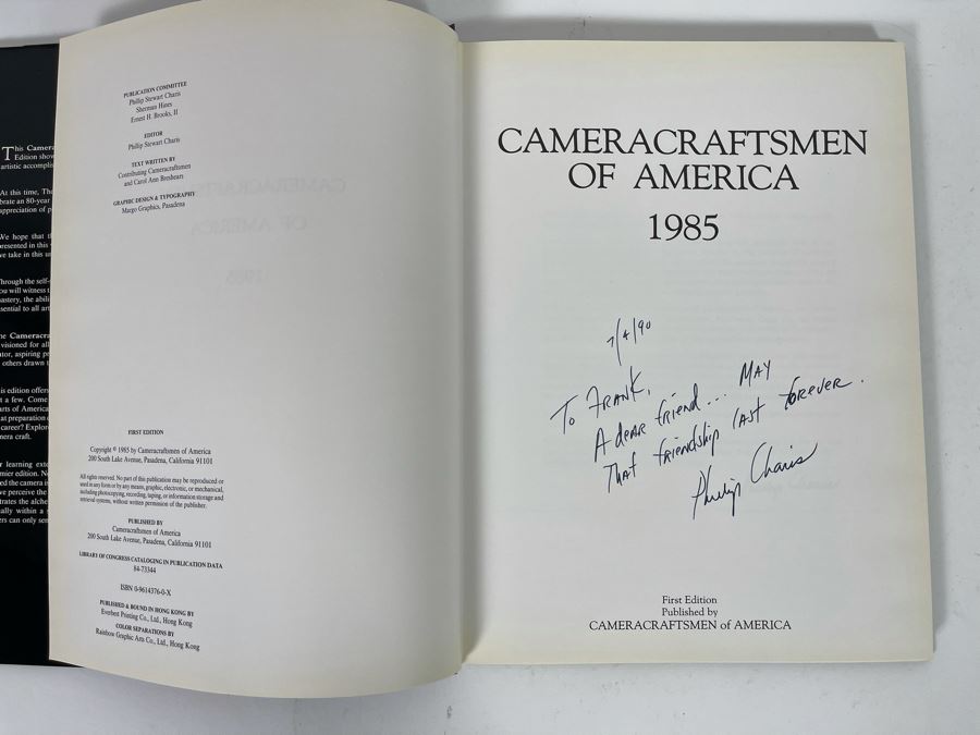 Signed First Edition Book Cameracraftsmen Of America 1985 Signed By Phillip Stewart Charis [Photo 2]