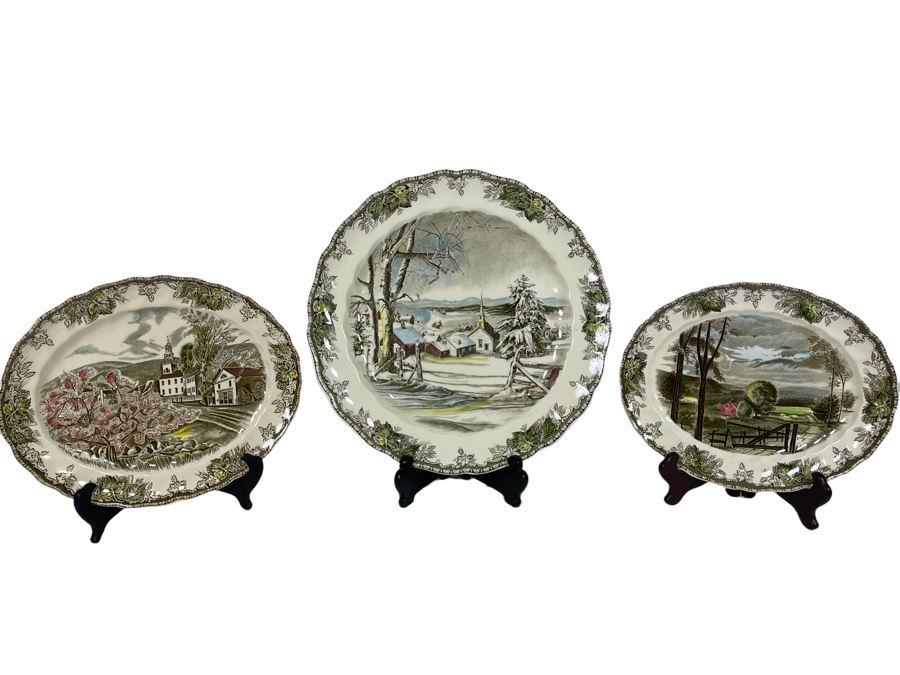 Johnson Bros The Friendly Village (2) 14' Oval Serving Plates And 11.5” Plate