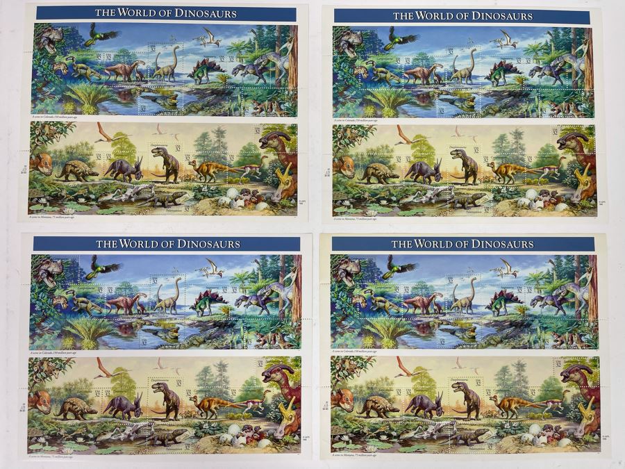 (4) Mint Postage Stamp Sheets Of The World Of Dinosaurs 1996 $19.20 Face Value