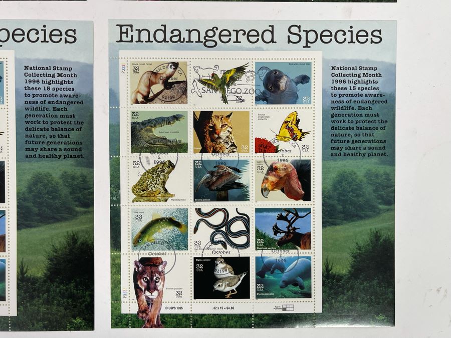 (4) Mint Postage Stamp Sheets Of Endangered Species 1995 $19.20 Face Value [Photo 3]