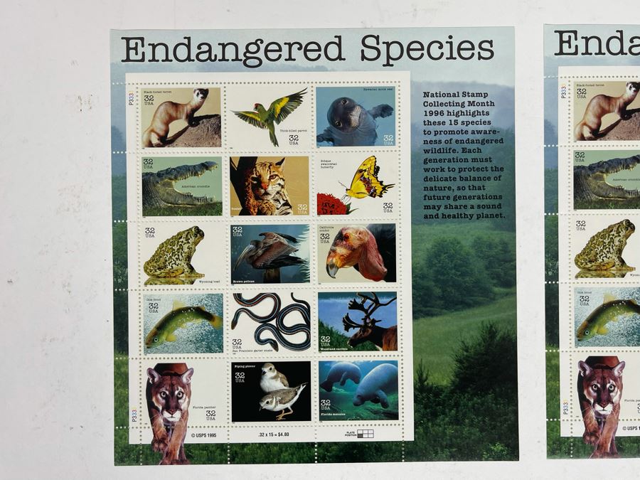 (4) Mint Postage Stamp Sheets Of Endangered Species 1995 $19.20 Face Value [Photo 2]