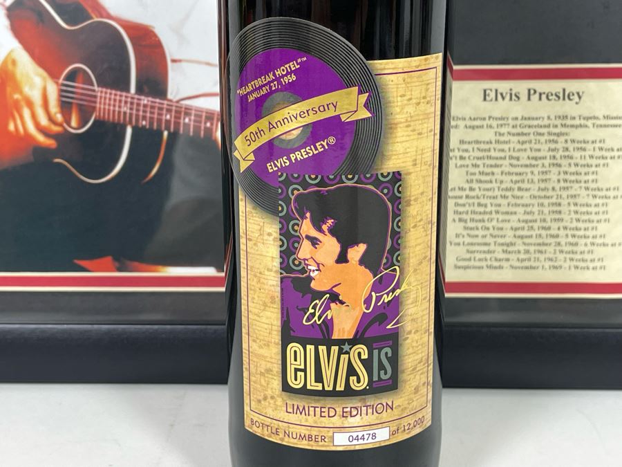 Collectible Limited Edition Elvis Presley Graceland Cellars The King Cabernet Sauvignon Wine 2003 CA Plus Framed Decorative Elvis Presley Color Prints Collage 15.5 X 12.5 [Photo 6]