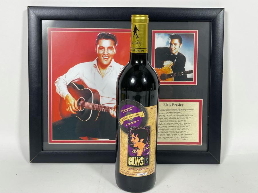Collectible Limited Edition Elvis Presley Graceland Cellars The King Cabernet Sauvignon Wine 2003 CA Plus Framed Decorative Elvis Presley Color Prints Collage 15.5 X 12.5 [Photo 3]