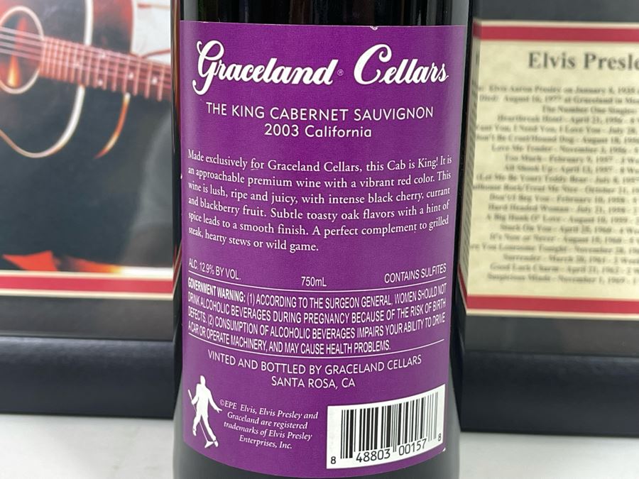Collectible Limited Edition Elvis Presley Graceland Cellars The King Cabernet Sauvignon Wine 2003 CA Plus Framed Decorative Elvis Presley Color Prints Collage 15.5 X 12.5 [Photo 8]