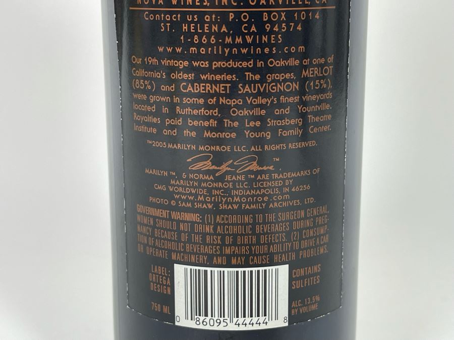Collectible Marilyn Monroe Merlot 2003 Napa Valley Merlot Wine [Photo 9]