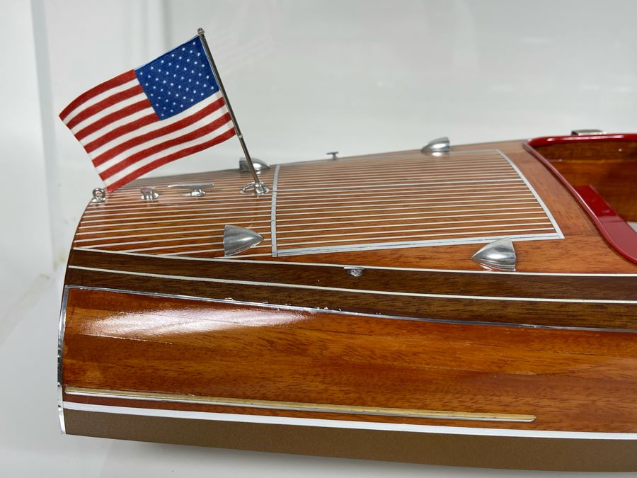 Wooden Chris-Craft Model Boat With Lucite Display Box 26W X 12D X 13H [Photo 6]