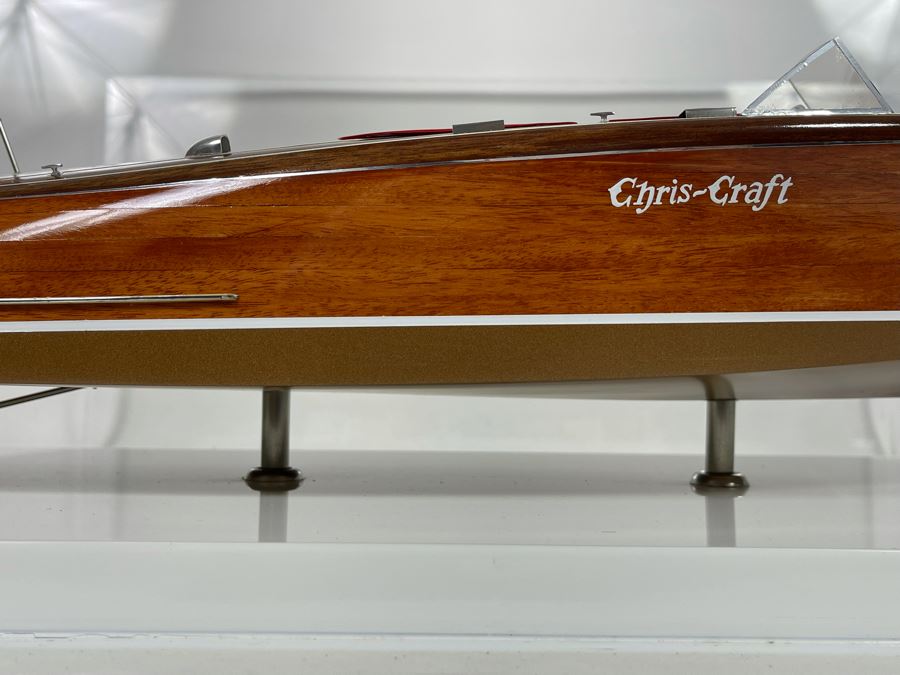 Wooden Chris-Craft Model Boat With Lucite Display Box 26W X 12D X 13H [Photo 12]