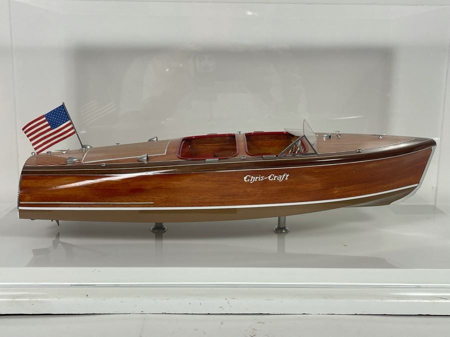 Wooden Chris-Craft Model Boat With Lucite Display Box 26W X 12D X 13H [Photo 4]