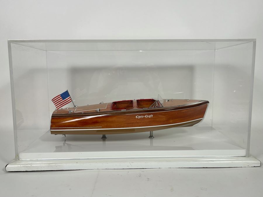 Wooden Chris-Craft Model Boat With Lucite Display Box 26W X 12D X 13H [Photo 3]