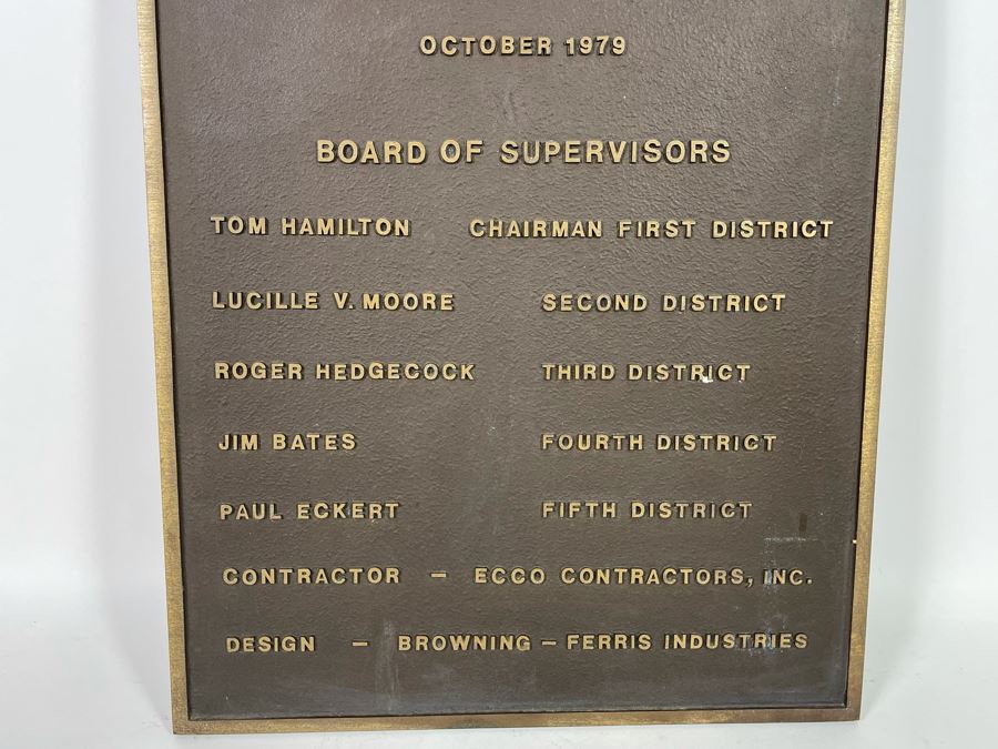 Heavy Bronze San Diego Plaque County Of San Diego Palomar Transfer Station October 1979 - Roger Hedgecock 18 X 24 [Photo 6]