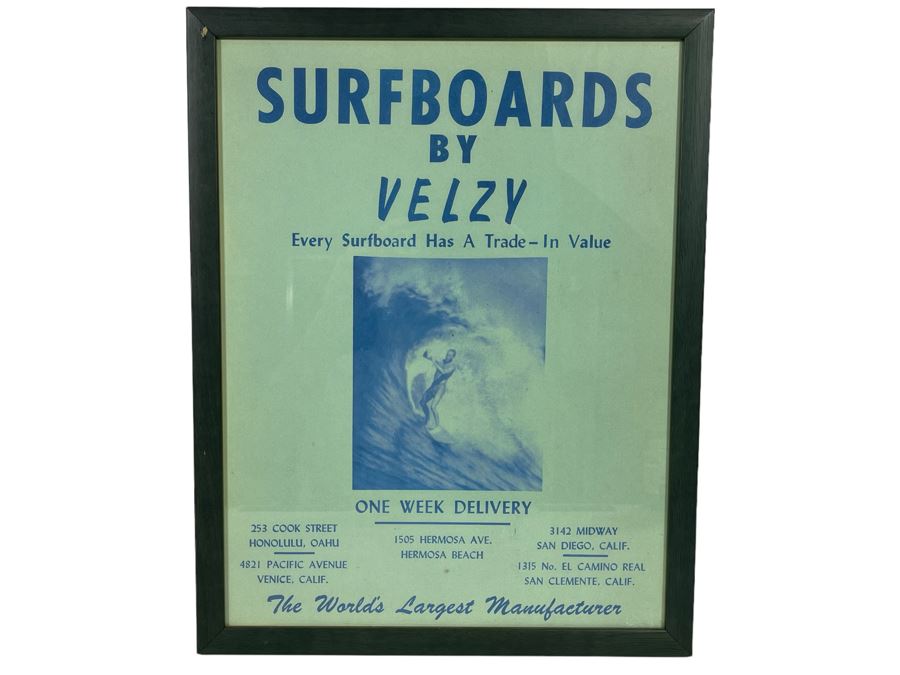 Surfboards By Velzy Framed Advertisement 14 X 17 [Photo 1]