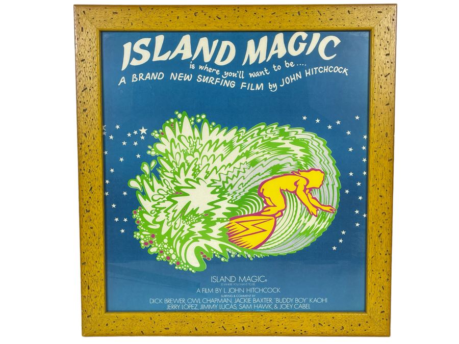 Island Magic Surf Film By John Hitchcock Framed Poster Featuring Dick Brewer, Jerry Lopez 20 X 21