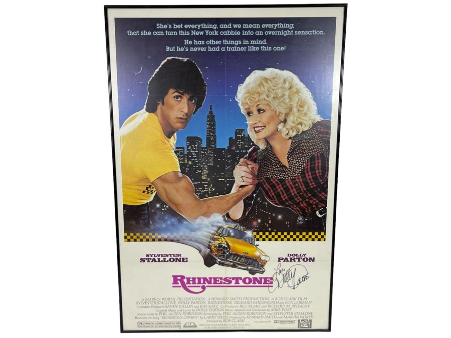 Hand-Signed Movie Poster Rhinestone Featuring Sylvester Stallone And Dolly Parton - Signed By Dolly Parton Framed 27 X 40