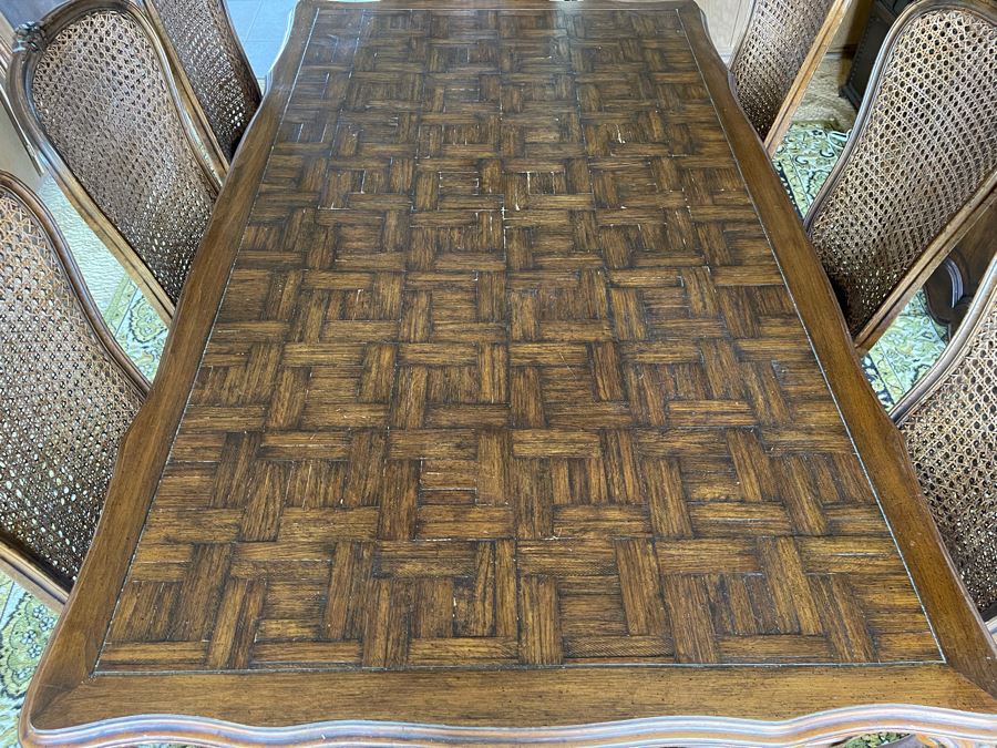 Wooden Parquet Top Dining Table With 2 Leaves And Eight Cane Back Dining Chairs [Photo 13]