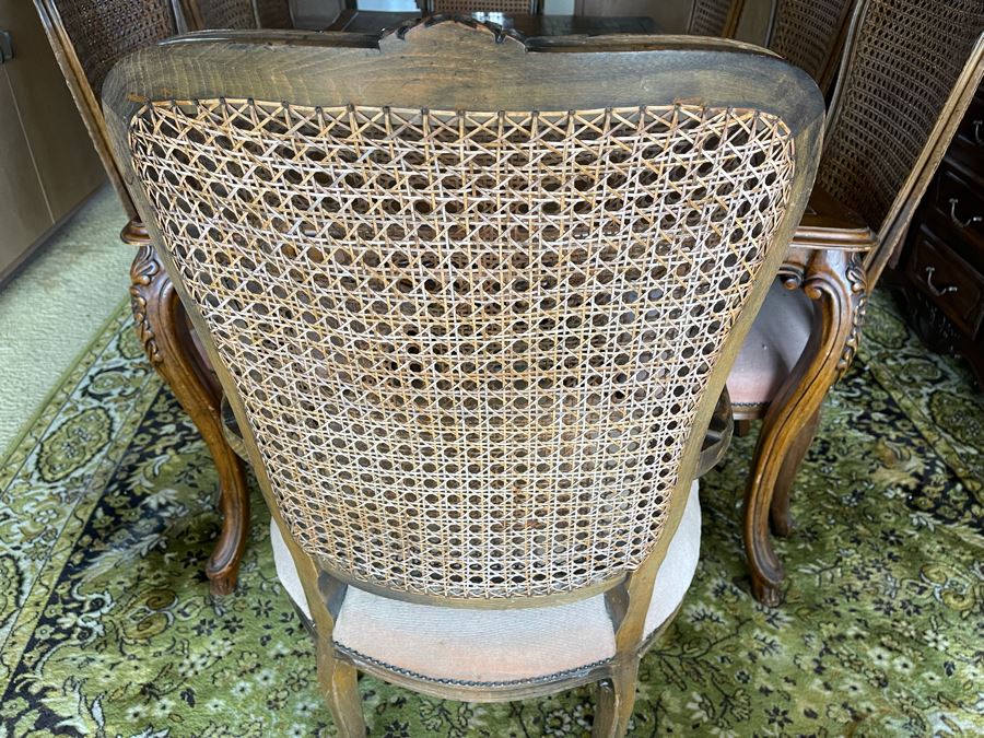 Wooden Parquet Top Dining Table With 2 Leaves And Eight Cane Back Dining Chairs [Photo 9]