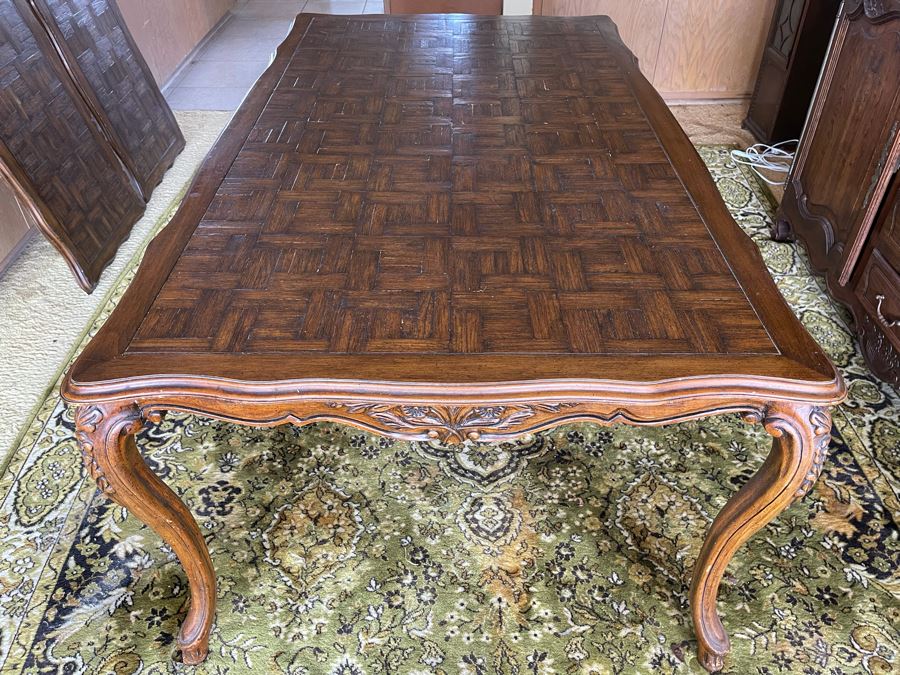 Wooden Parquet Top Dining Table With 2 Leaves And Eight Cane Back Dining Chairs [Photo 16]