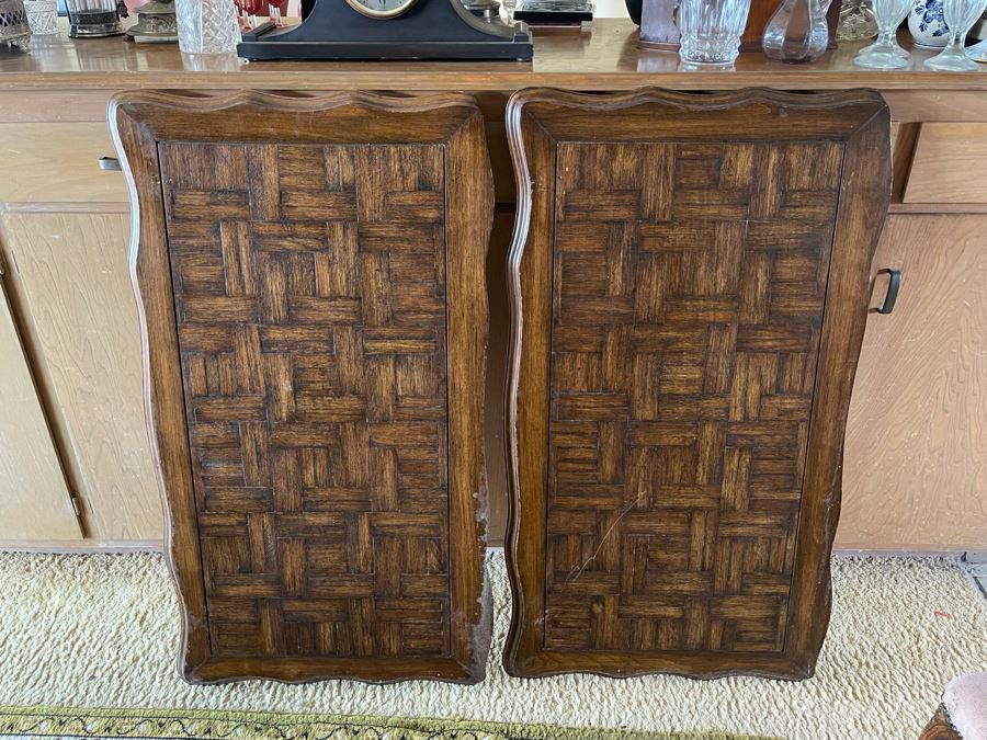 Wooden Parquet Top Dining Table With 2 Leaves And Eight Cane Back Dining Chairs [Photo 15]