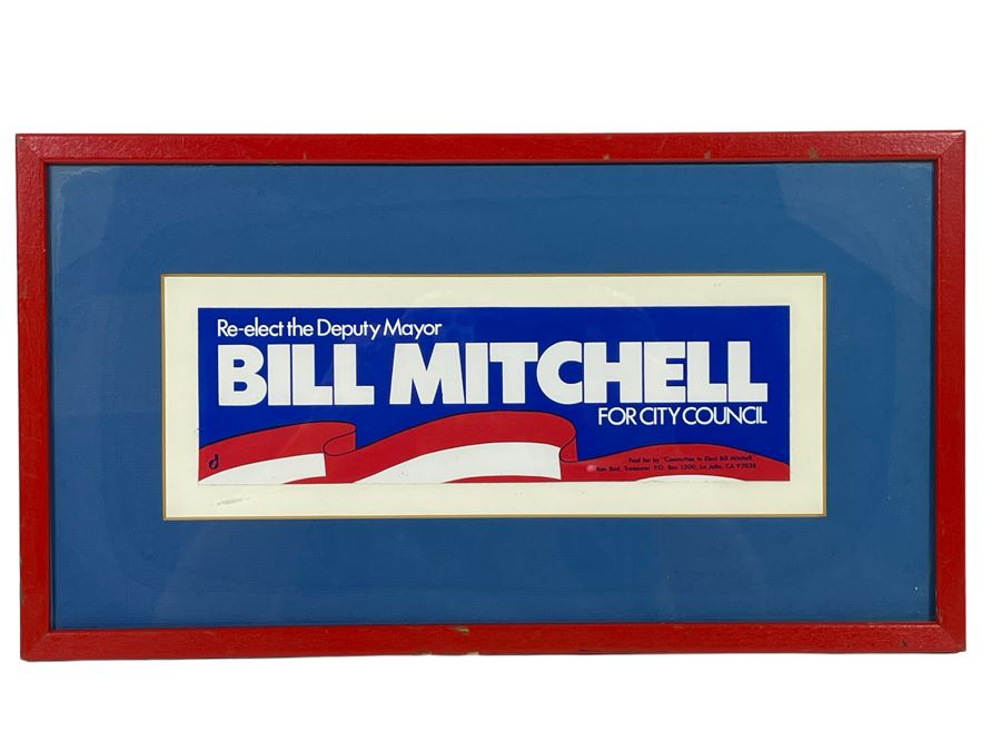 Framed Bill Mitchell For City Council Political Bumper Sticker Framed 16 X 9