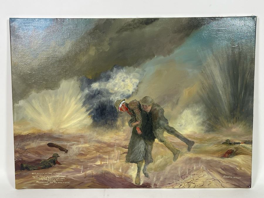 Original Painting By Richard W. DeRosset Reenacting Scene From The Battle Of Soisson July 1918 In France Titled “No Mans Land” - See Photos For Full Description Of Historical Painting 28 X 20 [Photo 4]