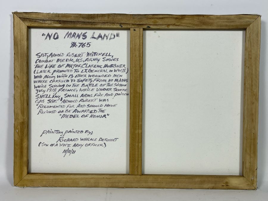 Original Painting By Richard W. DeRosset Reenacting Scene From The Battle Of Soisson July 1918 In France Titled “No Mans Land” - See Photos For Full Description Of Historical Painting 28 X 20 [Photo 2]