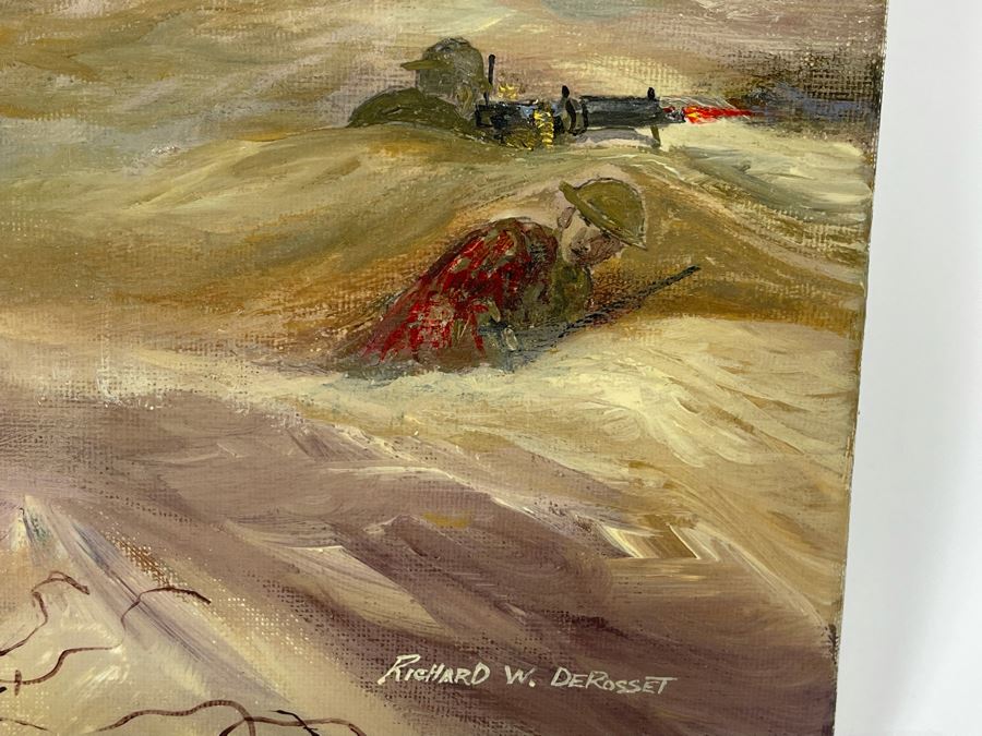 Original Painting By Richard W. DeRosset Reenacting Scene From The Battle Of Soisson July 1918 In France Titled “No Mans Land” - See Photos For Full Description Of Historical Painting 28 X 20 [Photo 7]