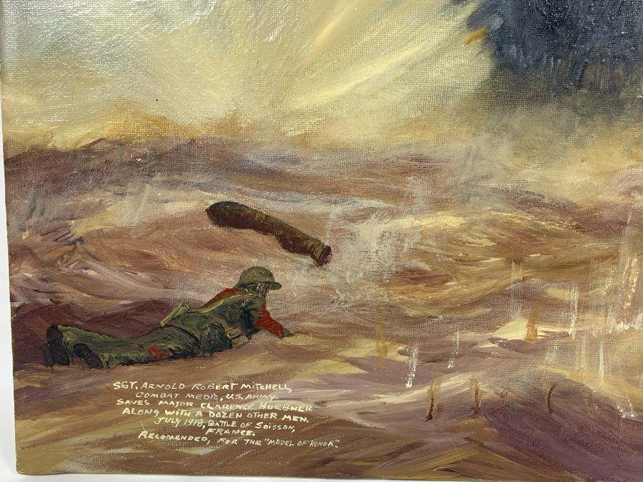 Original Painting By Richard W. DeRosset Reenacting Scene From The Battle Of Soisson July 1918 In France Titled “No Mans Land” - See Photos For Full Description Of Historical Painting 28 X 20 [Photo 9]