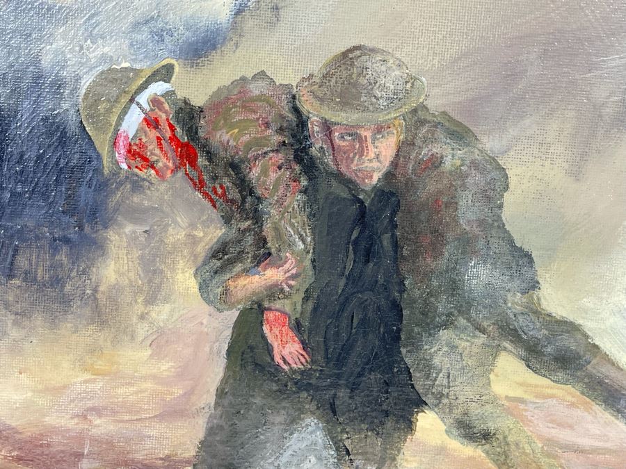 Original Painting By Richard W. DeRosset Reenacting Scene From The Battle Of Soisson July 1918 In France Titled “No Mans Land” - See Photos For Full Description Of Historical Painting 28 X 20 [Photo 8]