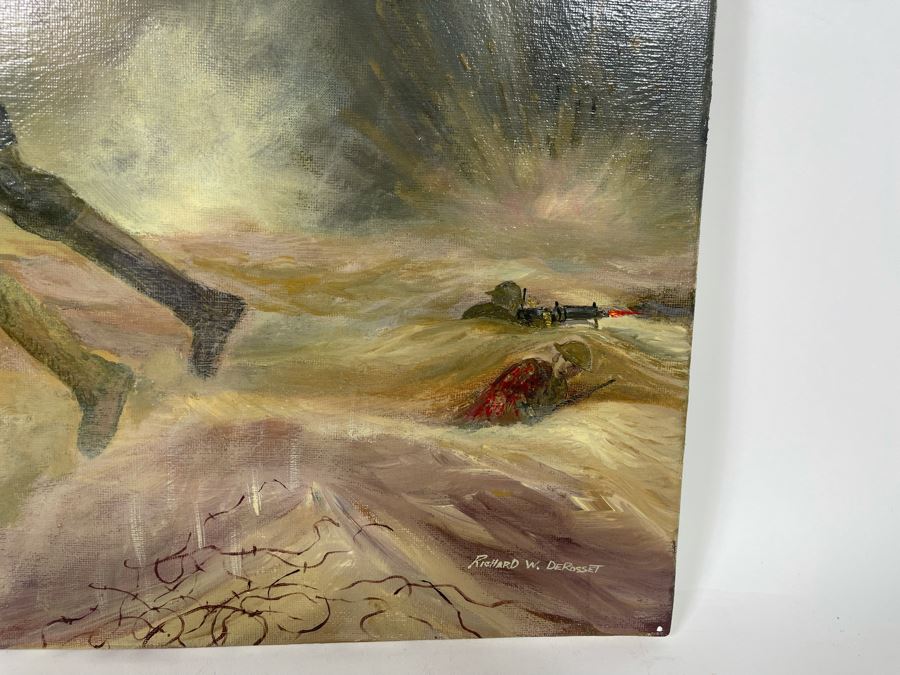 Original Painting By Richard W. DeRosset Reenacting Scene From The Battle Of Soisson July 1918 In France Titled “No Mans Land” - See Photos For Full Description Of Historical Painting 28 X 20 [Photo 6]