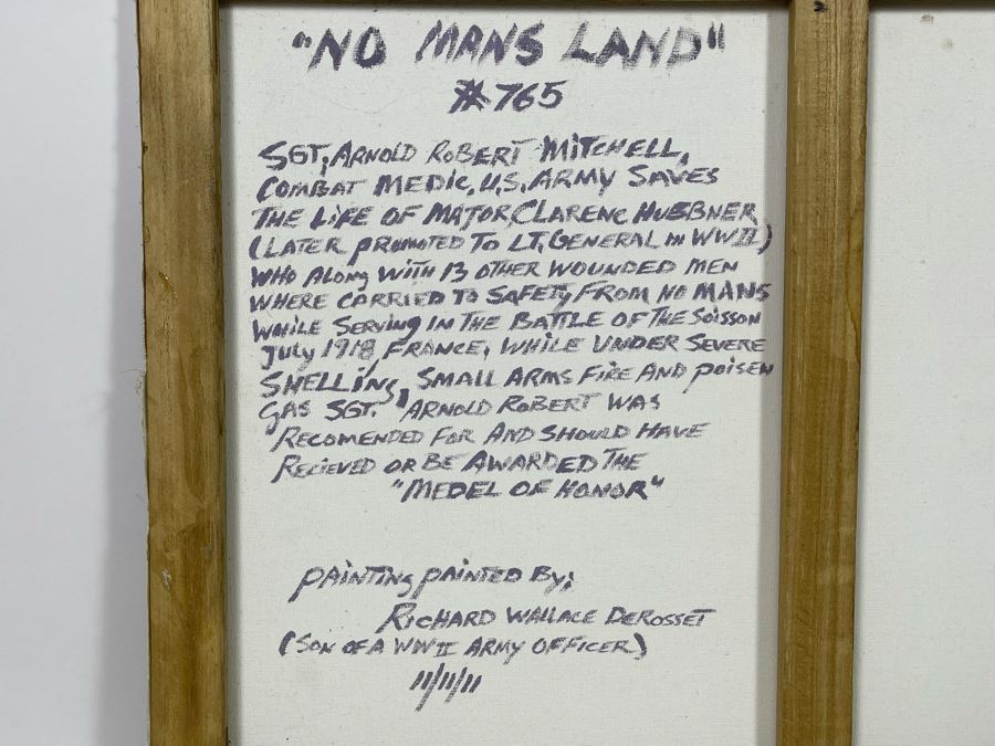 Original Painting By Richard W. DeRosset Reenacting Scene From The Battle Of Soisson July 1918 In France Titled “No Mans Land” - See Photos For Full Description Of Historical Painting 28 X 20 [Photo 11]