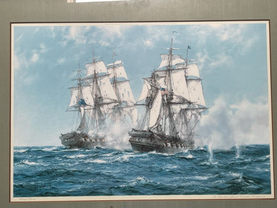 Vintage 1966 Sailing Ship Print Titled “The Action Between Java And Constitution Dec 1812” By Montague Dawson Published By Frost & Reed Of London, England Framed 40 X 31 [Photo 4]