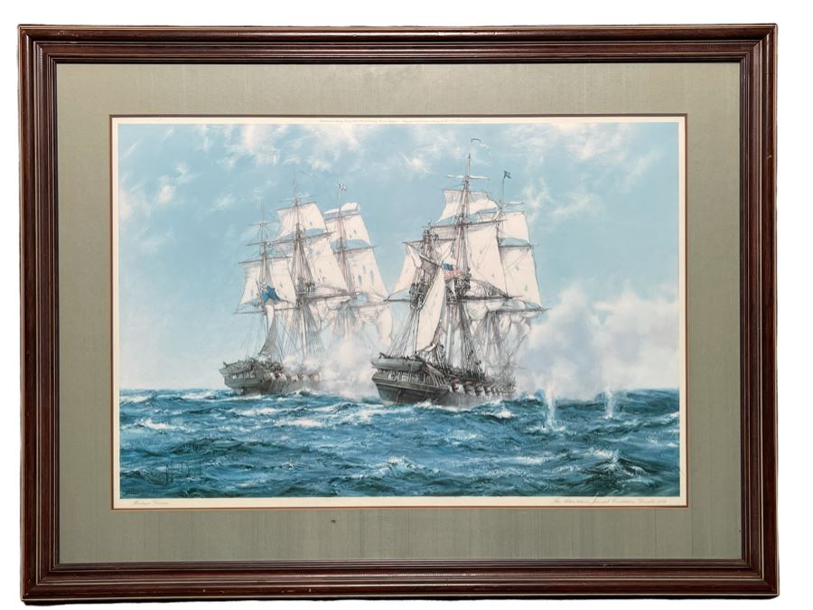 Vintage 1966 Sailing Ship Print Titled “The Action Between Java And Constitution Dec 1812” By Montague Dawson Published By Frost & Reed Of London, England Framed 40 X 31 [Photo 10]