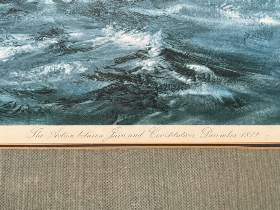 Vintage 1966 Sailing Ship Print Titled “The Action Between Java And Constitution Dec 1812” By Montague Dawson Published By Frost & Reed Of London, England Framed 40 X 31 [Photo 6]