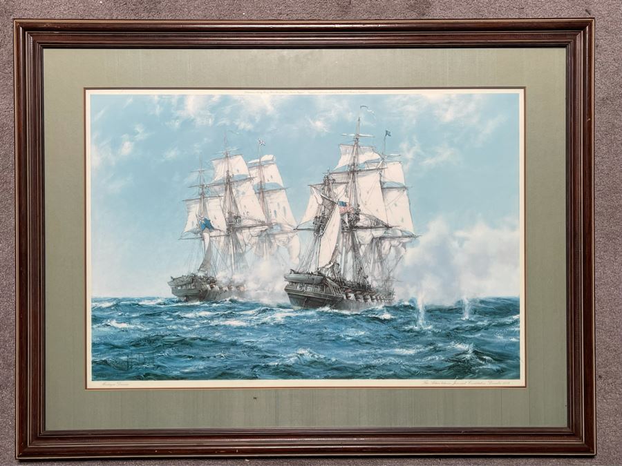 Vintage 1966 Sailing Ship Print Titled “The Action Between Java And Constitution Dec 1812” By Montague Dawson Published By Frost & Reed Of London, England Framed 40 X 31 [Photo 2]