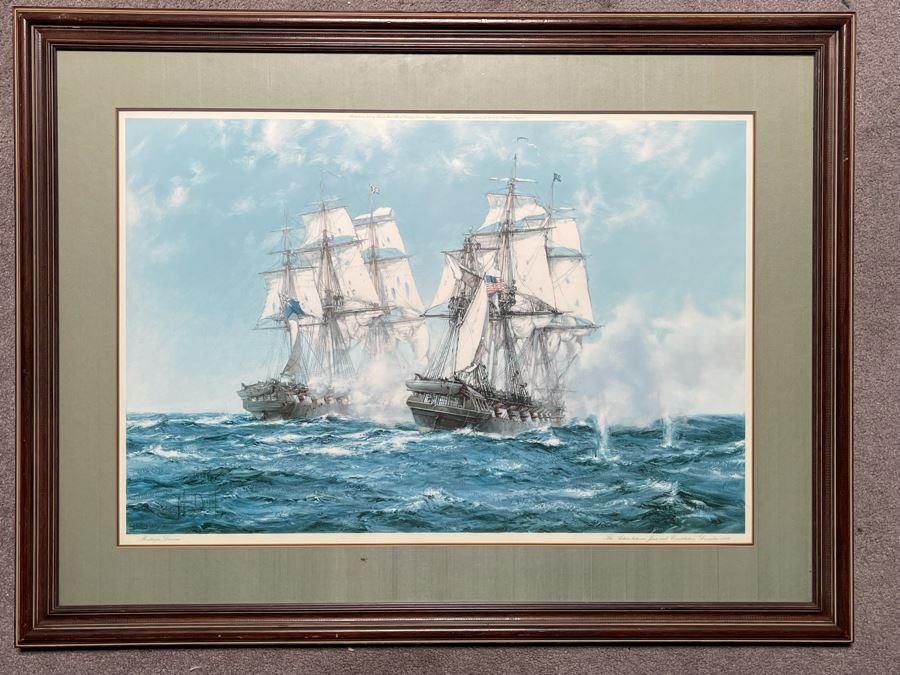 Vintage 1966 Sailing Ship Print Titled “The Action Between Java And Constitution Dec 1812” By Montague Dawson Published By Frost & Reed Of London, England Framed 40 X 31 [Photo 3]